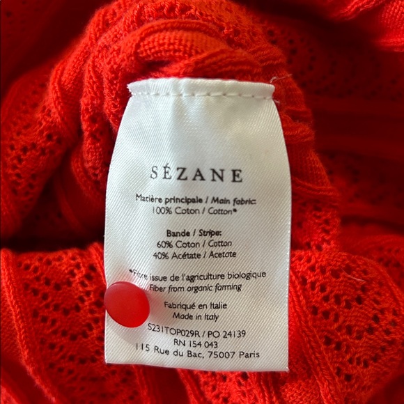 Sezane Women’s Davie Cardigan Top Red Size Large Organic Cotton Cottagecore Fem - Picture 6 of 10